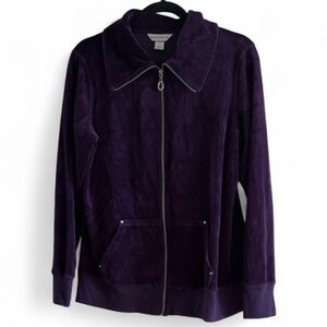 Christopher & Banks purple velour zip up long sleeve  track jacket size M